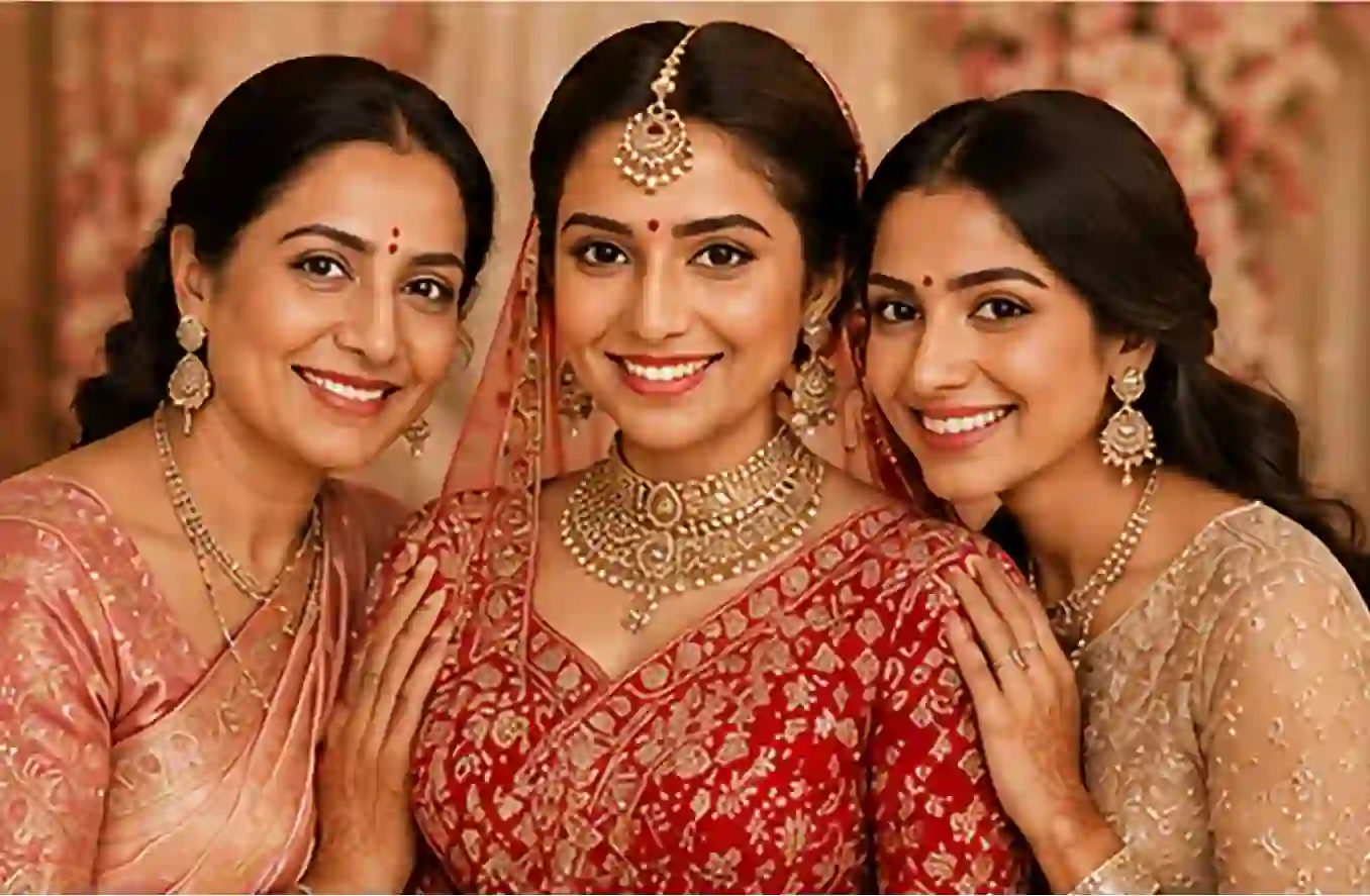Indian bride with family — Family Glow Package