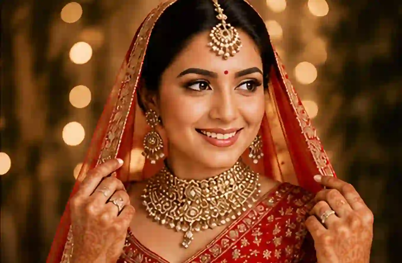Indian bride in traditional lehenga — Gold Bridal Package